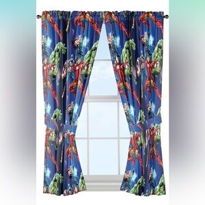 Marvel Avengers Blue Circle Microfiber Curtain Panel Pair with Tiebacks Set boys